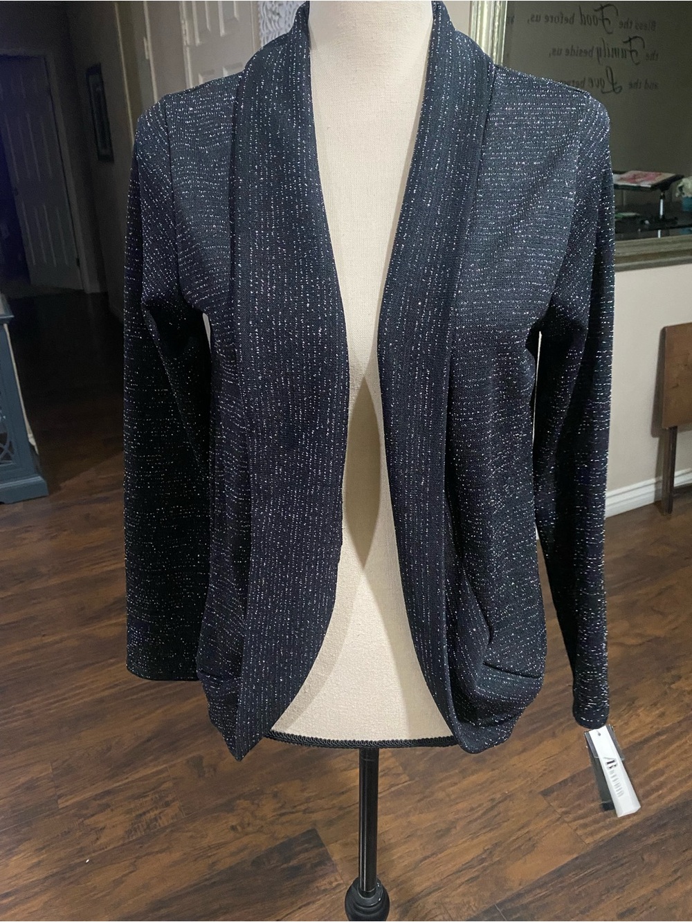 AB Studio Black Metallic Open-Front Blazer Jacket